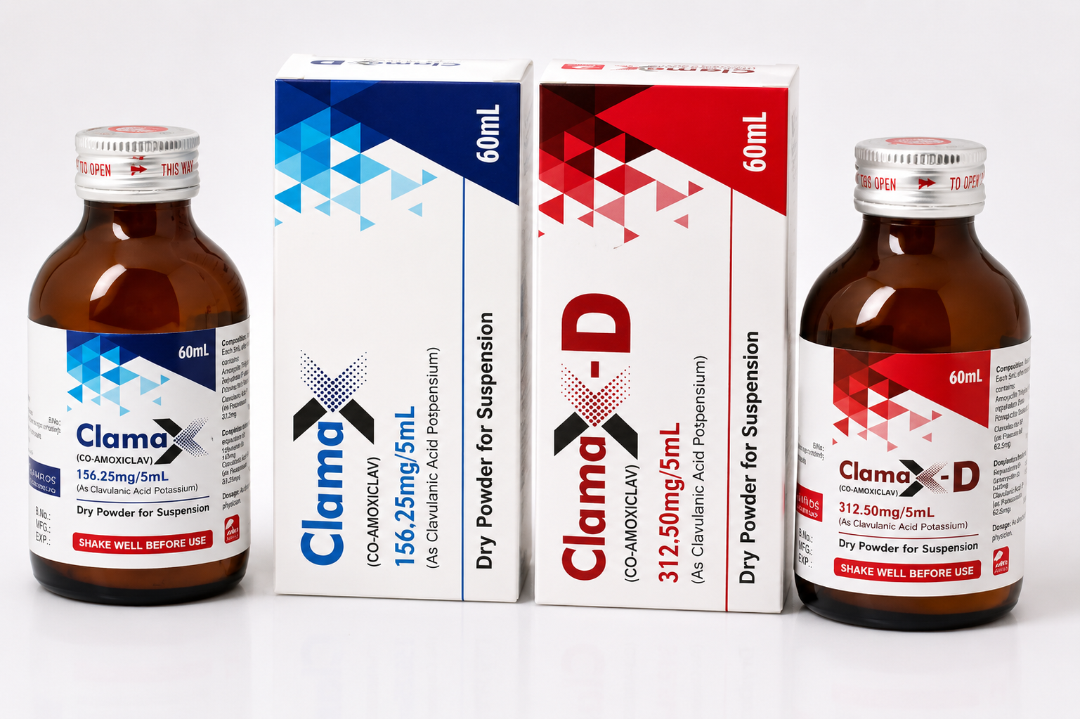 Clamax co-amoxiclav suspension 156.25mg and 312.5mg per 5ml pediatric antibiotic oral suspension export Pakistan