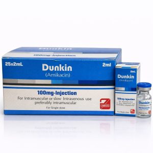 Dunkin 100mg injection (Amikacin) by Amros Pharmaceuticals for antibacterial treatment use