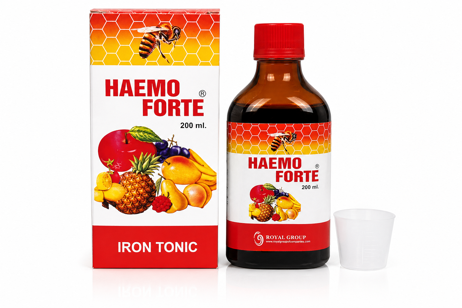 Haemo Forte iron tonic 200ml syrup bottle with measuring cup nutritional supplement export Pakistan