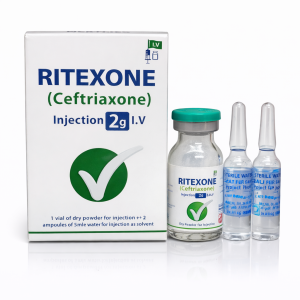Ritexone 2g injection (Ceftriaxone) by Amros Pharmaceuticals for antibacterial treatment use