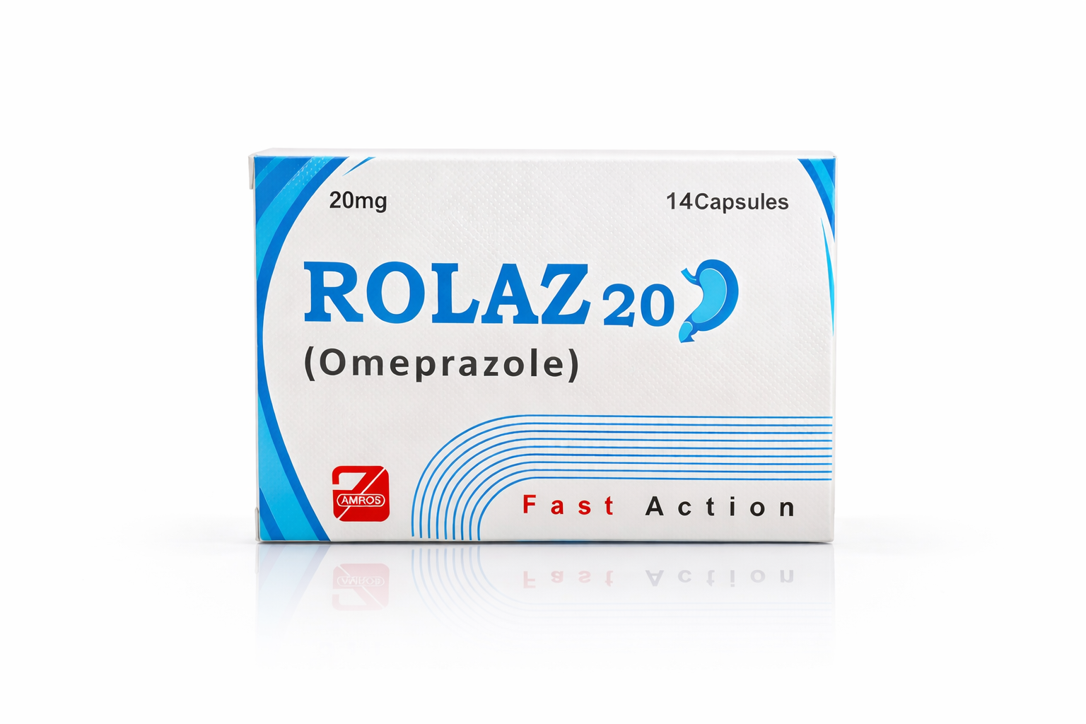 Rolaz 20 omeprazole 20mg capsules by Amros Pharmaceuticals for gastric acid related conditions