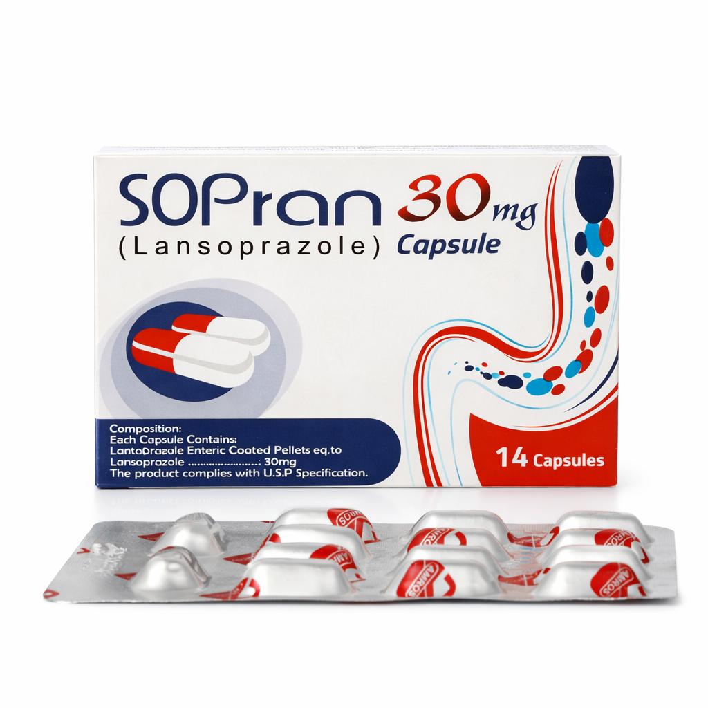 Sopran tablets by Amros Pharmaceuticals for gastric acid control and ulcer treatment 🔹 Title