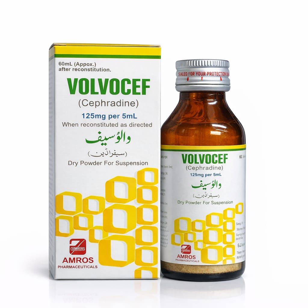 Volvocef cephradine 125mg per 5ml dry suspension by Amros Pharmaceuticals oral antibiotic syrup