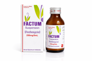 Factum Fosfomycin suspension 250mg per 5ml antibiotic bottle and box 60ml
