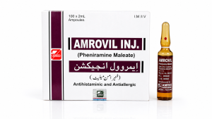 Amrovil Injection Pheniramine Maleate 2ml ampoules antihistamine by Amros Pharmaceuticals Pakistan